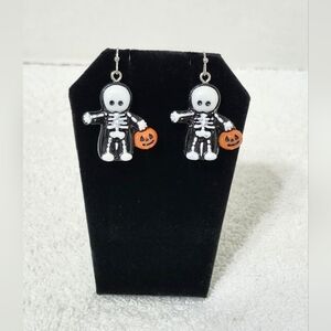 Skeleton Body Earrings Jack O'lantern Spooky Cute Trick Or Treat Halloween New
